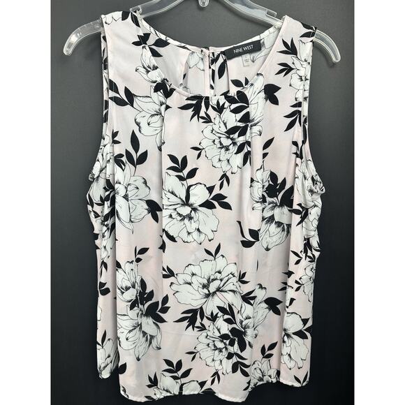 Nine West Women Black Pink White Dressy Tank Top Sleeveless Blouse Large 12/14 - Picture 2 of 12